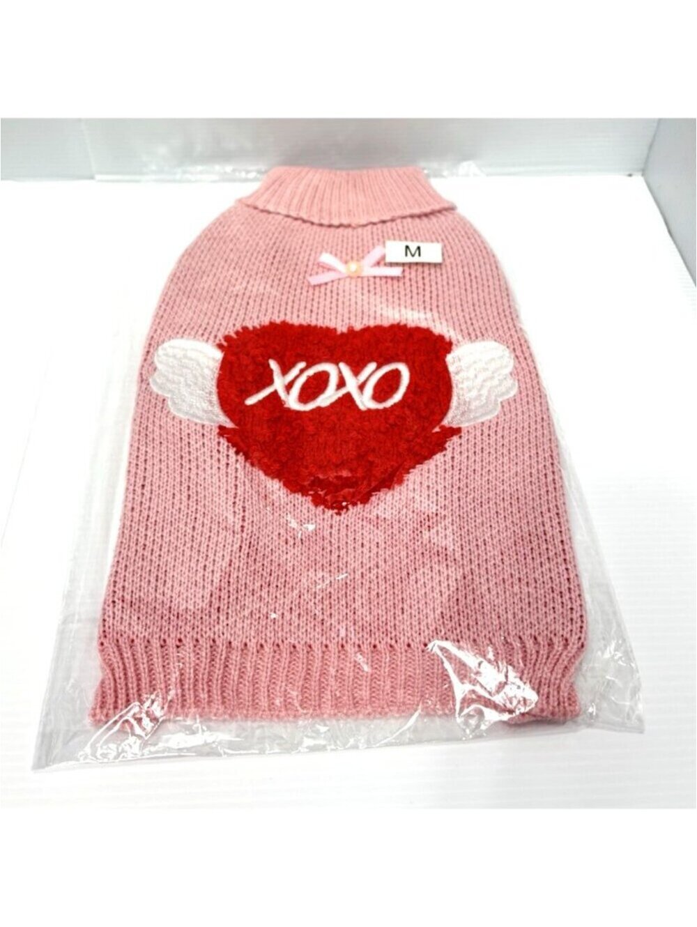 XOXO Pink Dog Sweater Heart Angel Wings Puppy Knit Pullover Clothes Size Medium
